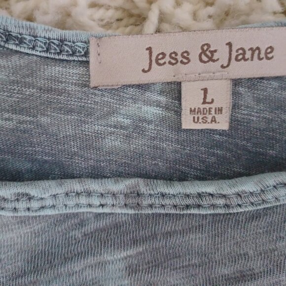 Jess & Jane L Made n USA Mineral Wash Tunic Top Blue Gray Floral Asian Y2K Retro - Picture 3 of 6